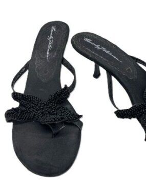 Beverly Feldman Black Beaded Starfish Kitten Heel Sandals